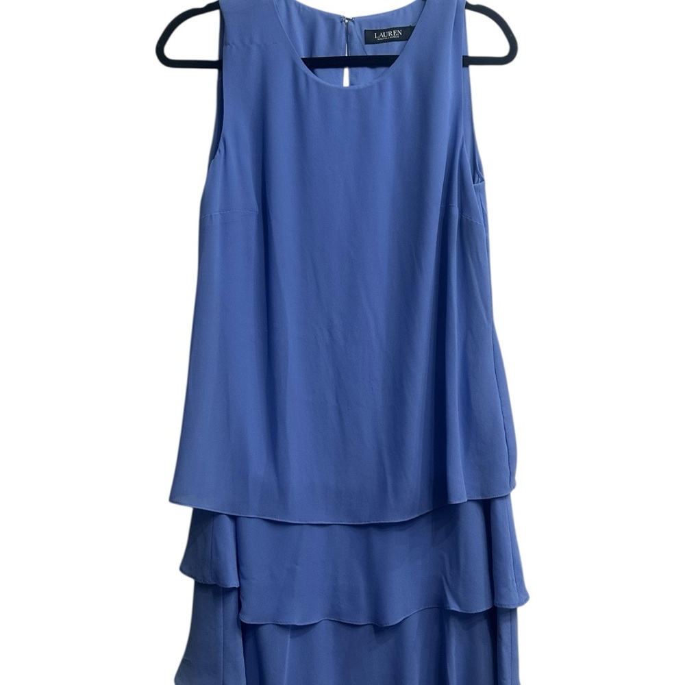 Lauren Ralph Lauren Tiered Sleeveless Dress Size 8 Blue Chiffon Layered Midi